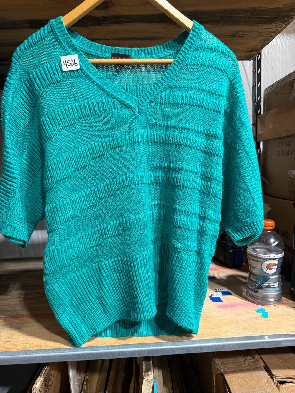 #4506-Gabriella Rocha Teal V-Neck Short Sleeve Knit Top